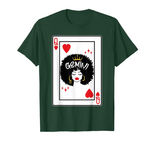 Gemini Astrology Black Queen Hearts Blackjack Cards Poker T-Shirt