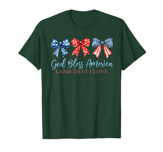 God Bless America Land That I Love Coquette Bow 4th of July T-Shirt