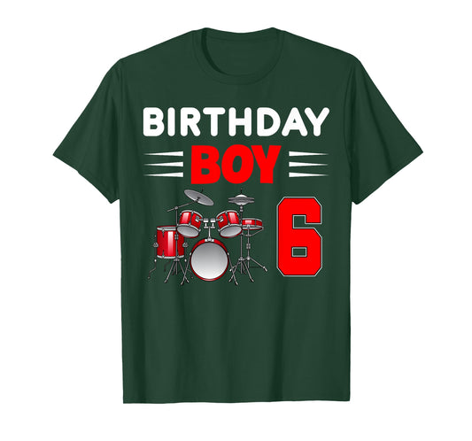 Cool Birthday Boy 6 Drums 6th Bday 6 Years Old T-Shirt