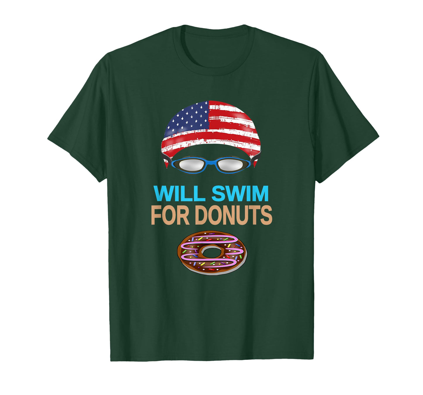 Swim Swimmer T shirt Funny Swimming Goggles Cap Donuts Tee T-Shirt