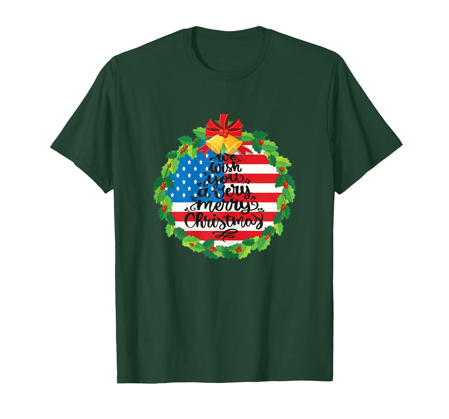 Womens Merry Christmas Wreath Bells Funny Usa Flag Beautiful Cute T-Shirt