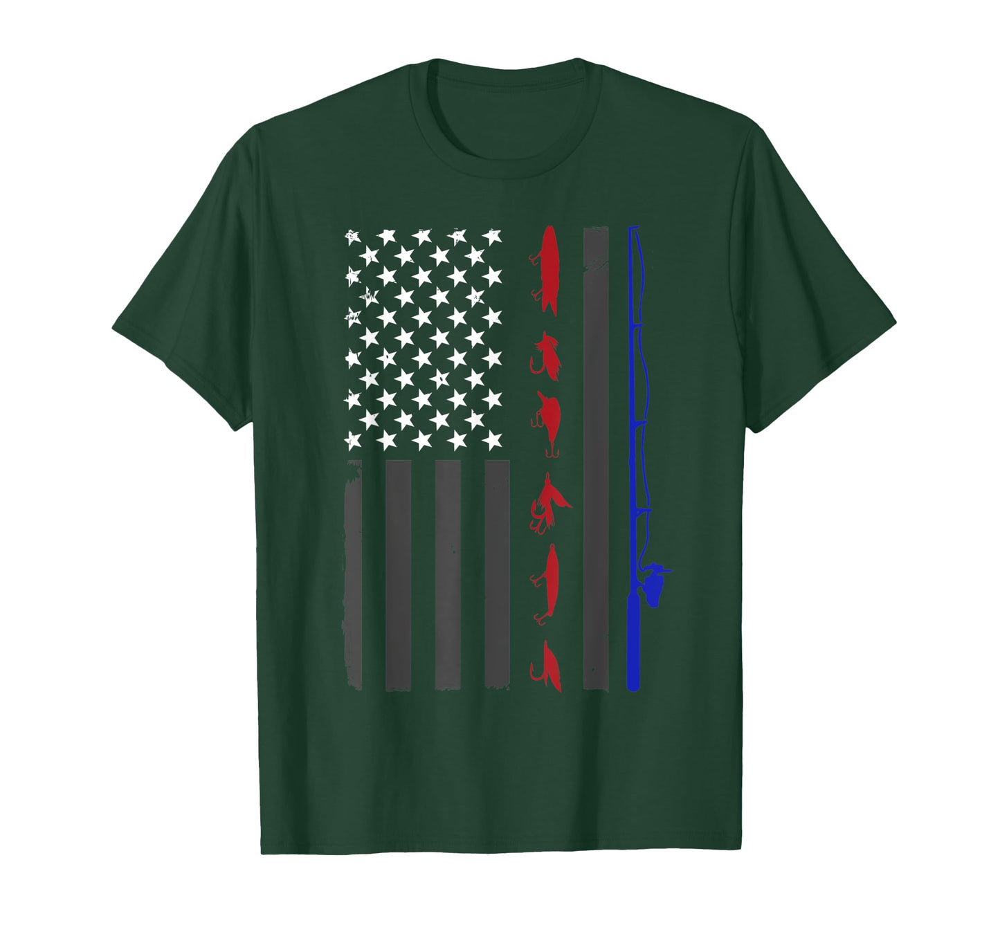 American Flag Fishing Vintage Fishing Pole and Lures Women Kids Men T-Shirt