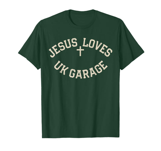 Jesus Loves UK Garage Slogan - Black Vintage T-Shirt