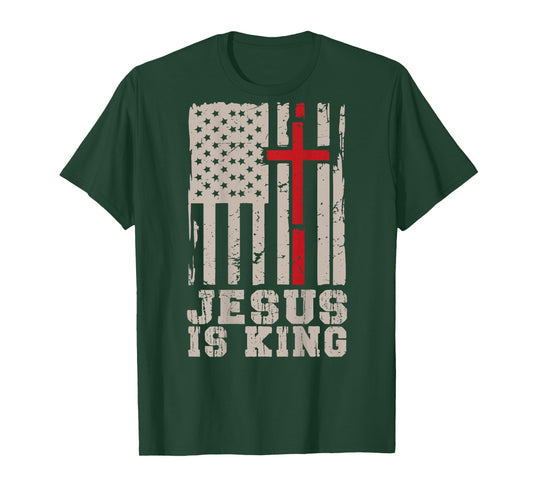 Jesus is King Christ Lord Patriotic Christian American Flag T-Shirt