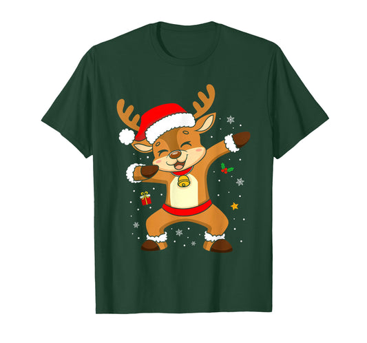 Funny Christmas Reindeer Santa Xmas Pajamas Boys Girls Kids T-Shirt