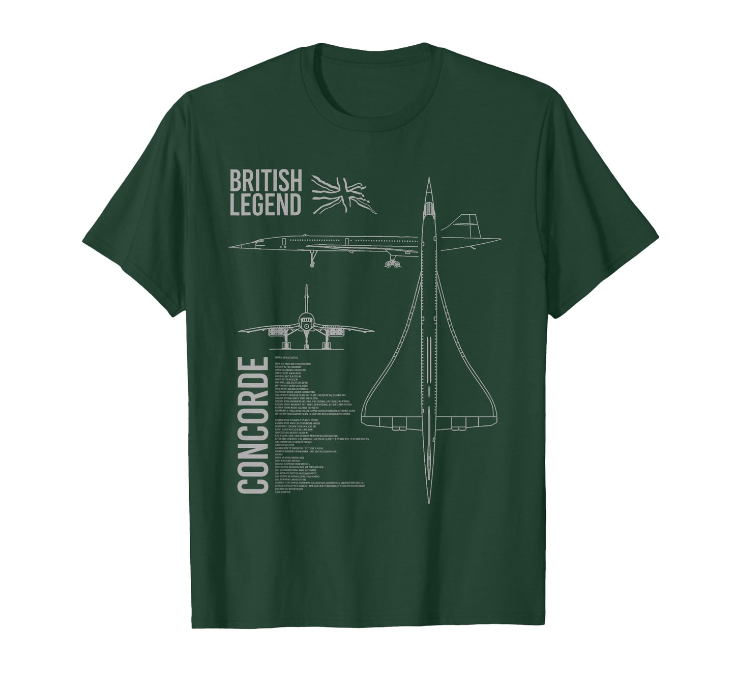 Concorde Airliner Aircraft T-Shirt - Unisex-Adults, Black, Small, Short Sleeve, Classic Fit, Cotton, Polyester