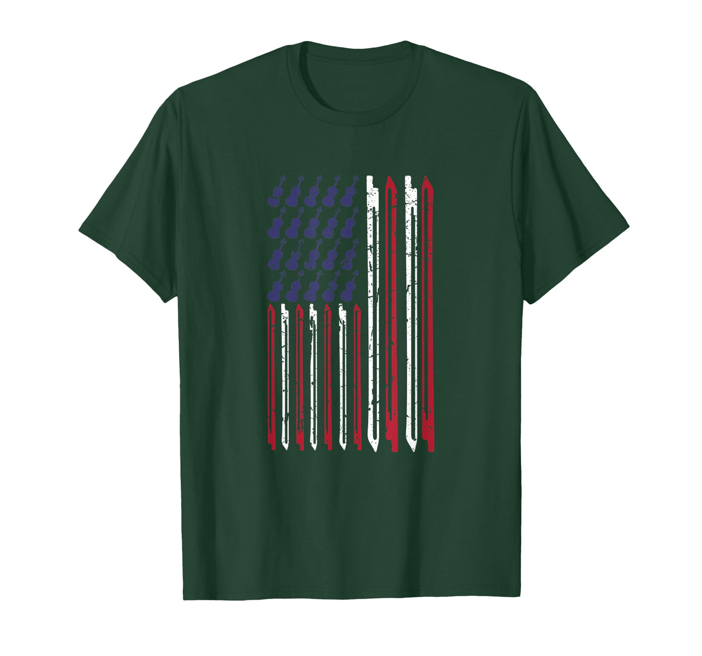 Violin Bow Music Musical Violinist USA American Flag T-Shirt for Women Kids Men
