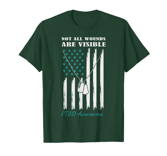 Not All Wounds are Visible USA Flag PTSD Awareness T-Shirt