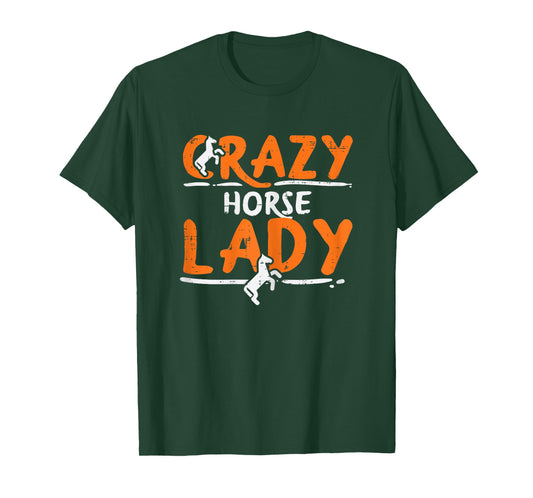 Crazy Horse Lady Funny Riding Racing Equestrian Women Girls T-Shirt