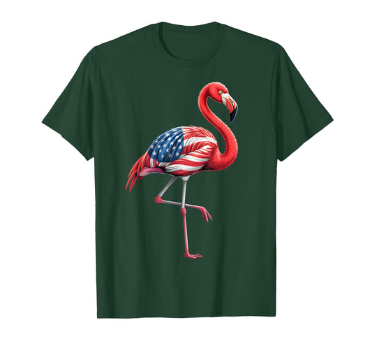 Flamingo 4th Of July American Flag Patriotic USA Women Girls T-Shirt