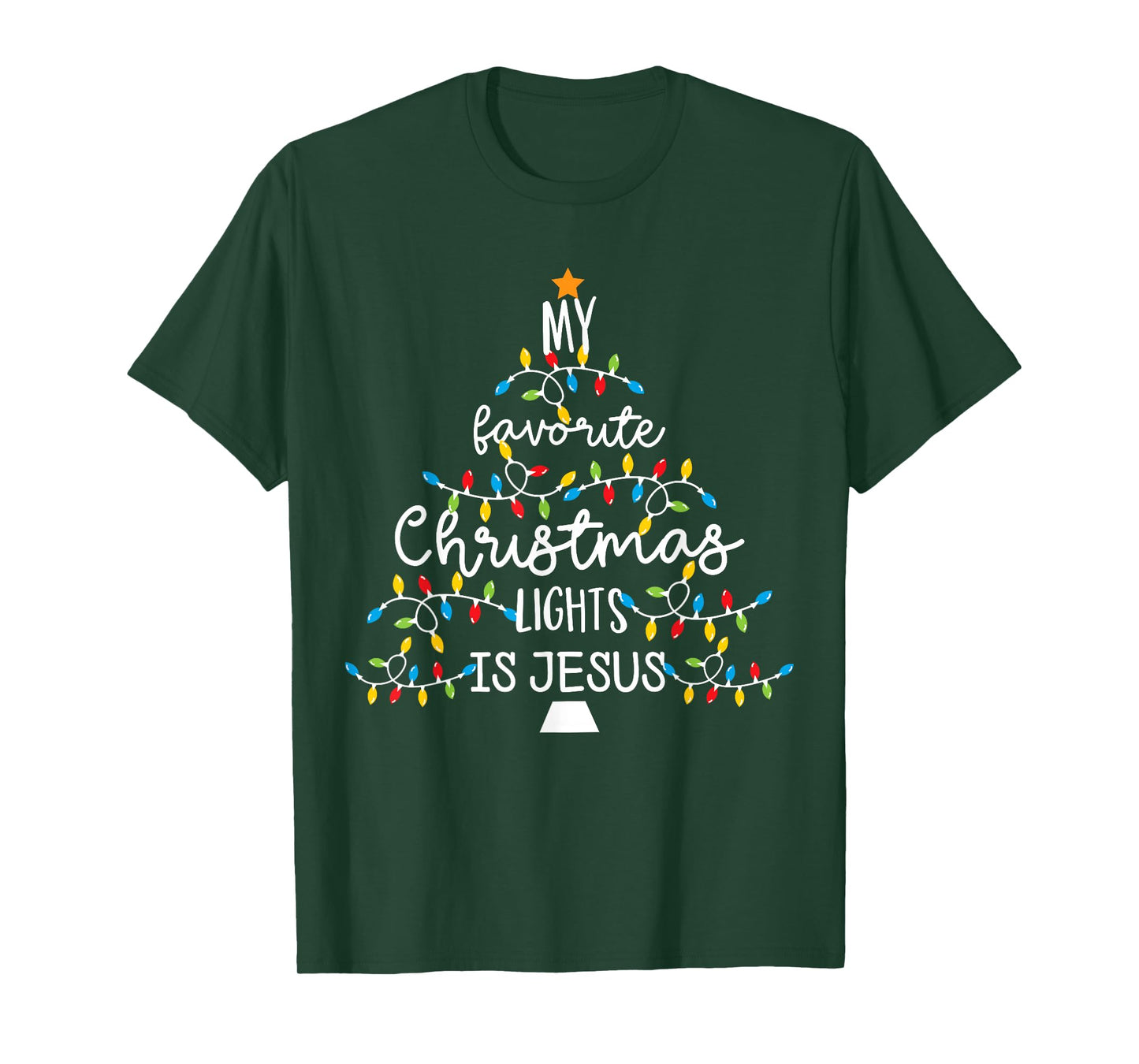 My Favorite Christmas Light Is Jesus Apparel Tees Women's Unisex Classic Fit Short Sleeve Black Cotton Blend Modern Lightweight Christian Xmas T-Shirt