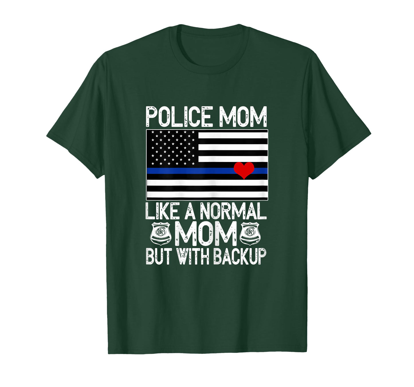 Police Mom Proud Officer Mom Blue Line American Flag T-Shirt for Women