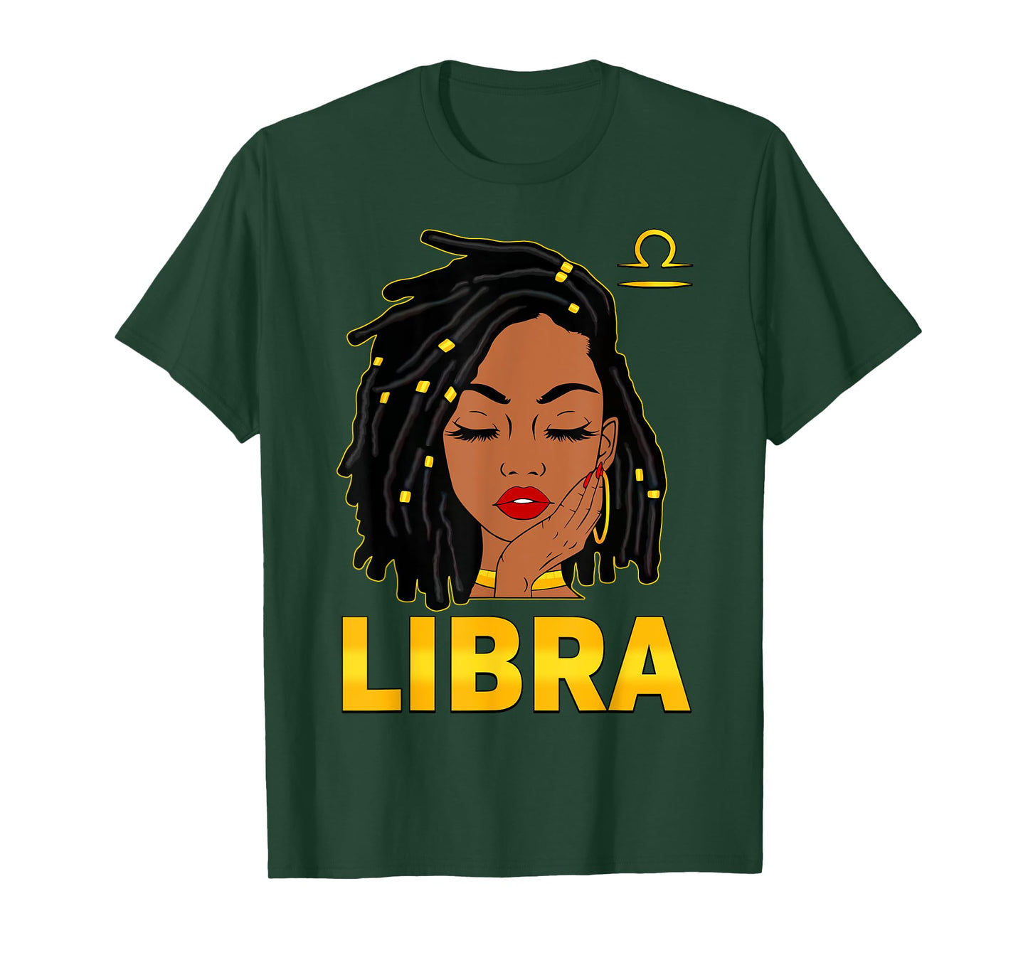 Libra Queen Loc'd Hair Black Woman Zodiac Sign Birthday T-Shirt