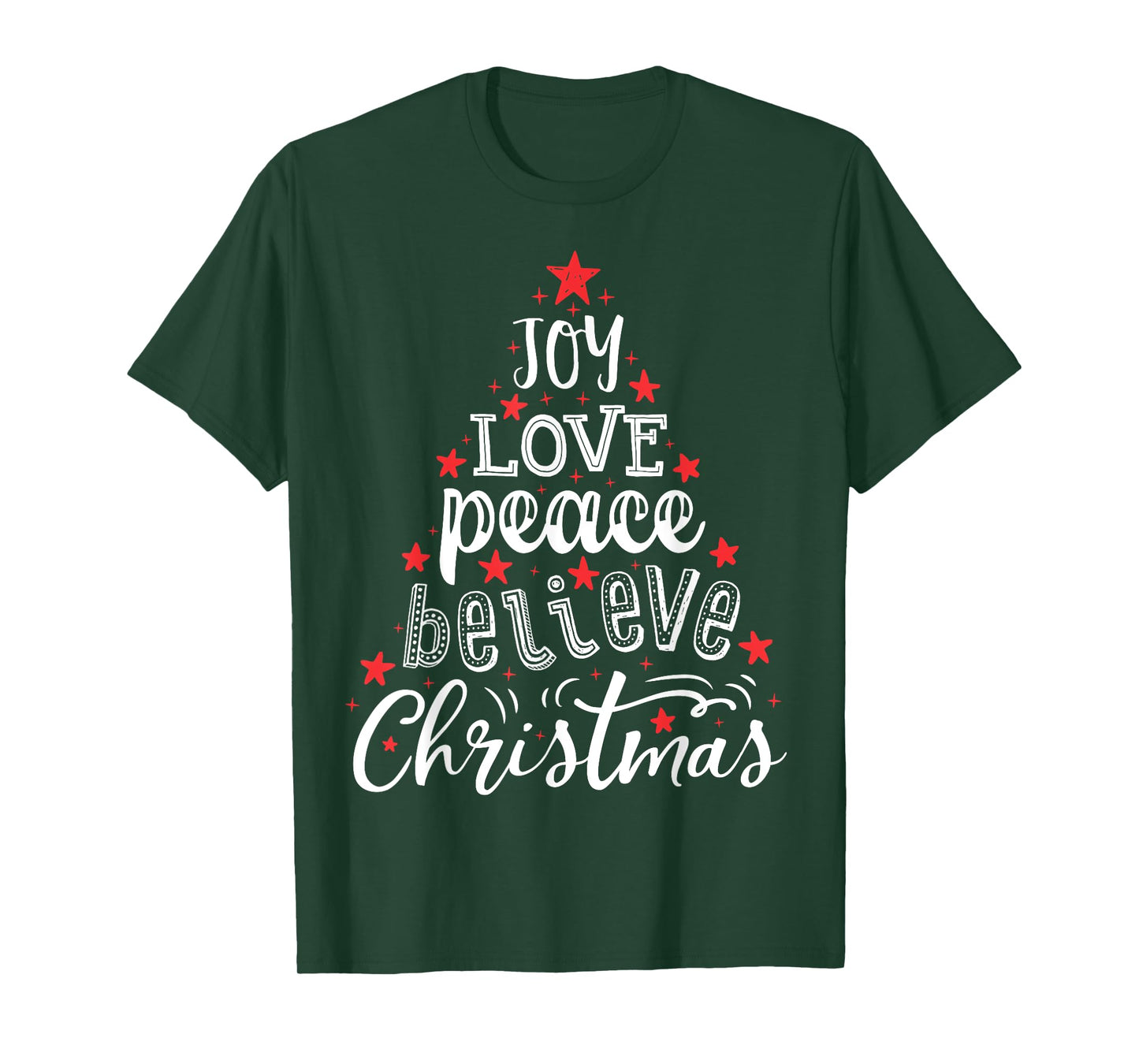 Joy Love Peace Believe Christmas Boys Kids Girls Xmas Tree T-Shirt