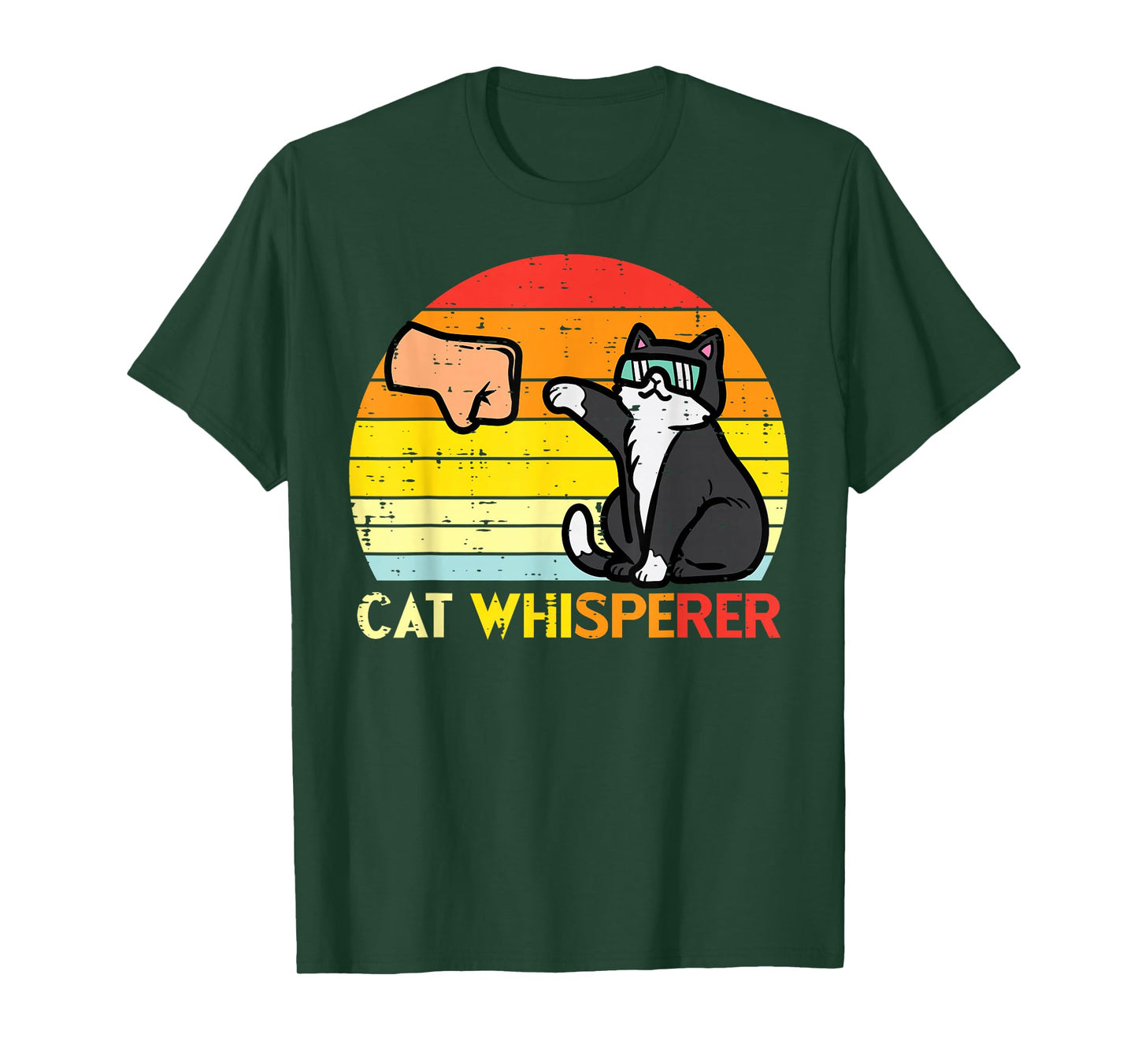 Cat Whisperer Man Paw Fist Bump Sunset Retro Men Women Kids T-Shirt