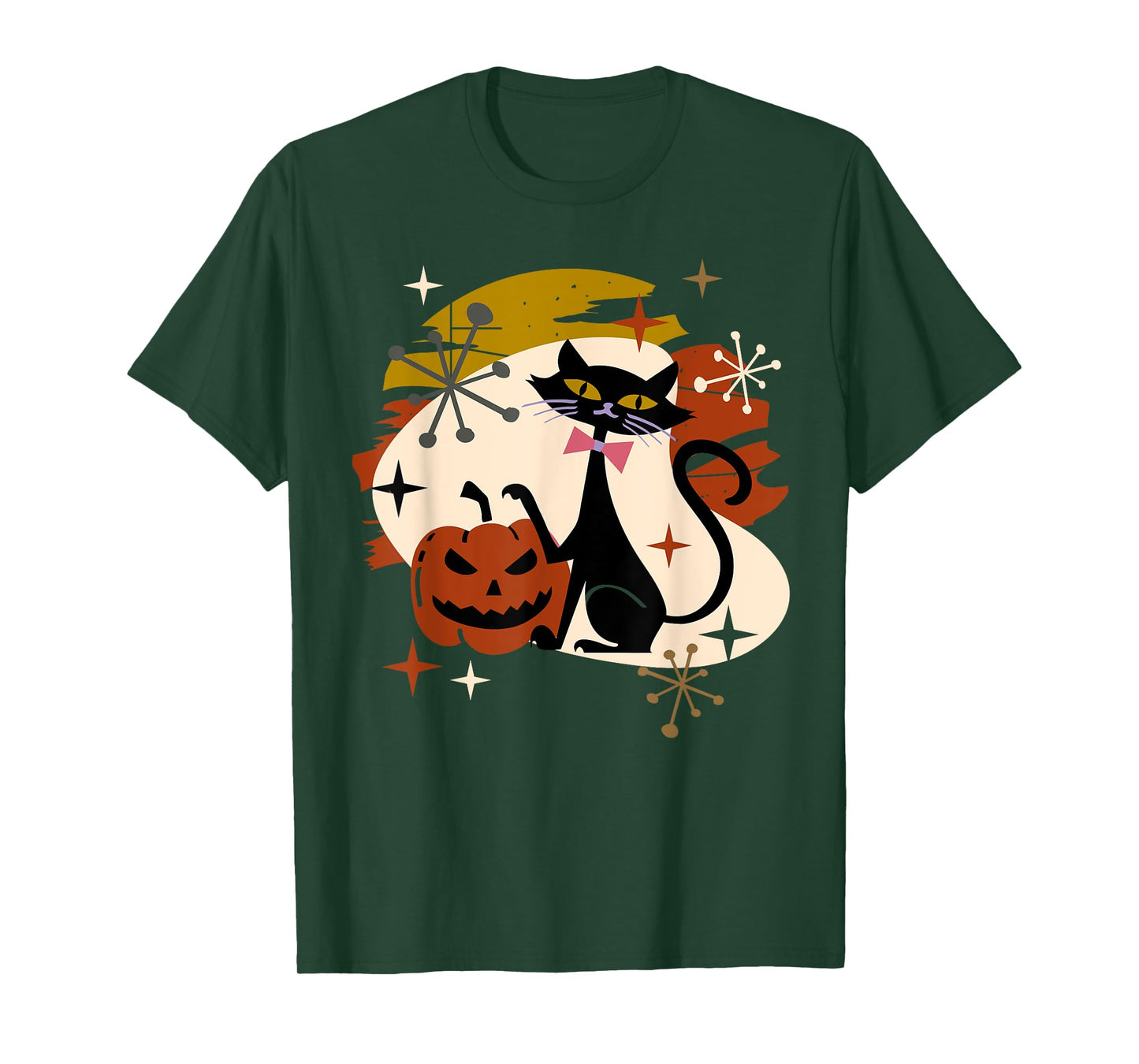 Black Cat and Pumpkin Atomic Retro Halloween T-Shirt