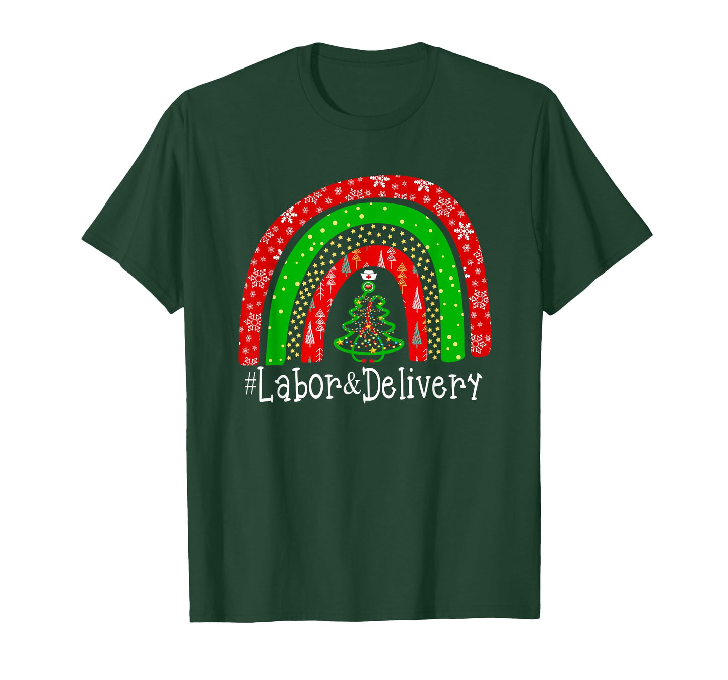 Christmas Labor Delivery Nurse Cute Rainbow L&D Nursing T-Shirt