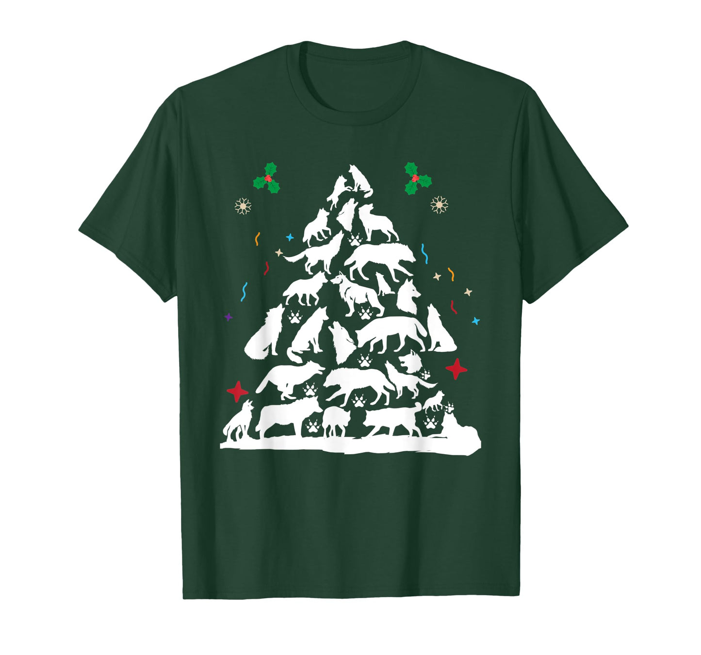 Wolf Christmas Tree Funny Christmas Pajama Animals Lover T-Shirt