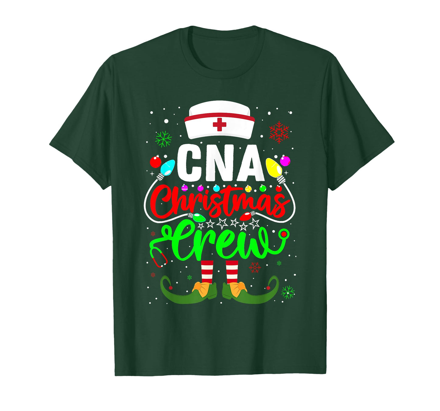 CNA Christmas Crew Funny Christmas Lights Elf Nurse Matching T-Shirt