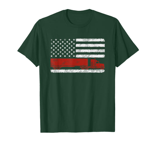 US American Flag Semi Truck Driver Patriotic Trucker T-Shirt