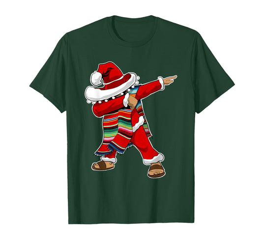 Christmas Sombrero Dabbing Mexican Serape Poncho Santa T-Shirt