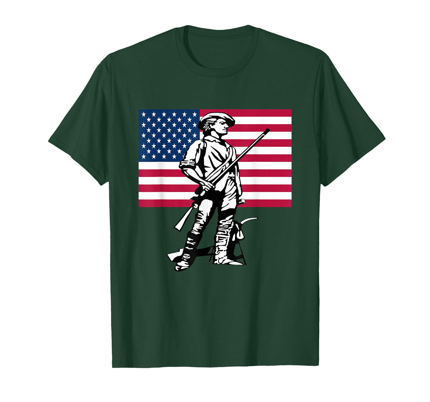 Minute Man Statue with American Flag Backdrop T-Shirt