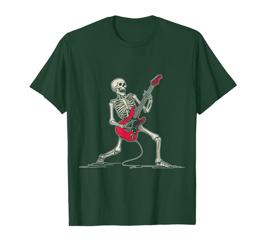 Rocker Skeleton Men Boys Bass Guitar Guitarist Halloween T-Shirt