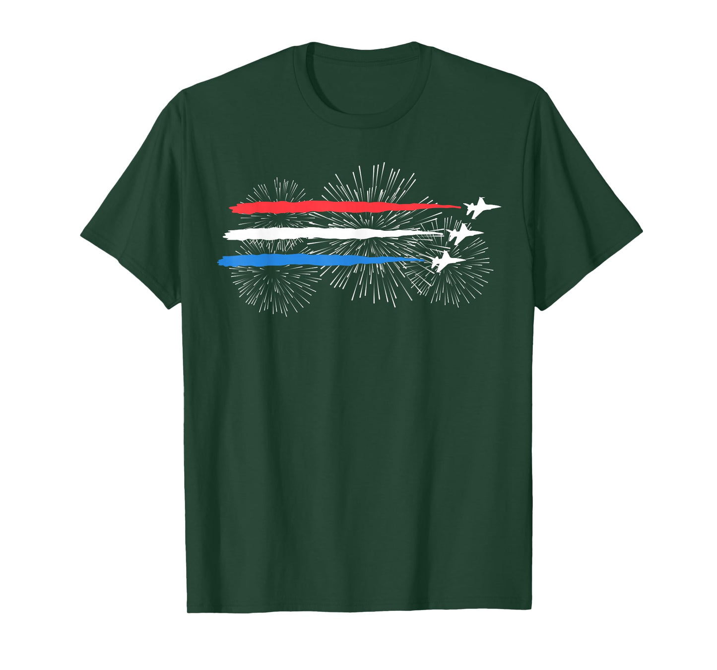 Red White and Blue Fighter Jets with Fireworks 4th of July T-Shirt