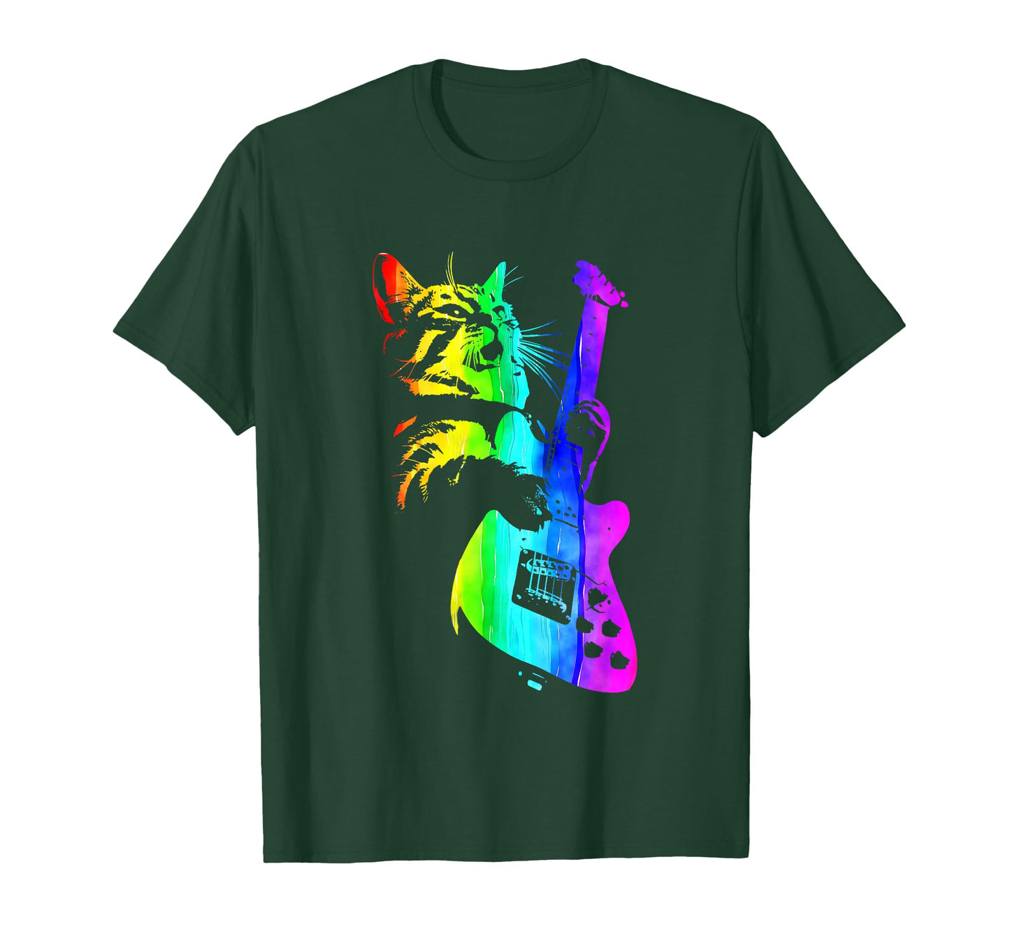 Funny HOUSE CAT Rainbow DJ Cat Kitty Rock Cat Playing Guitar T-Shirt