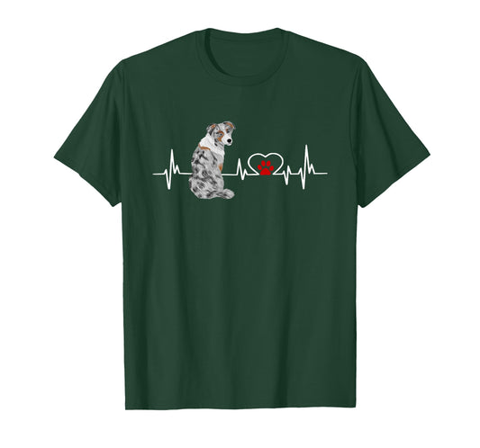 Australian Shepherd EKG Heartbeat Heart Line T-Shirt