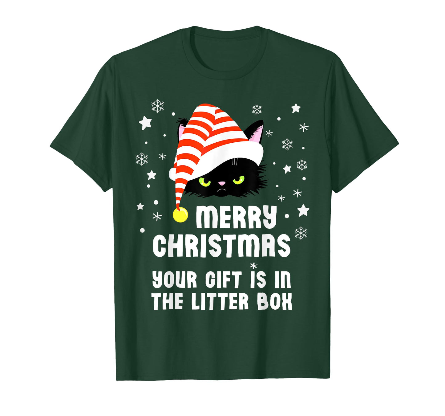 Merry Christmas Top Your Gift is in the Litter Box Cat Funny T-Shirt