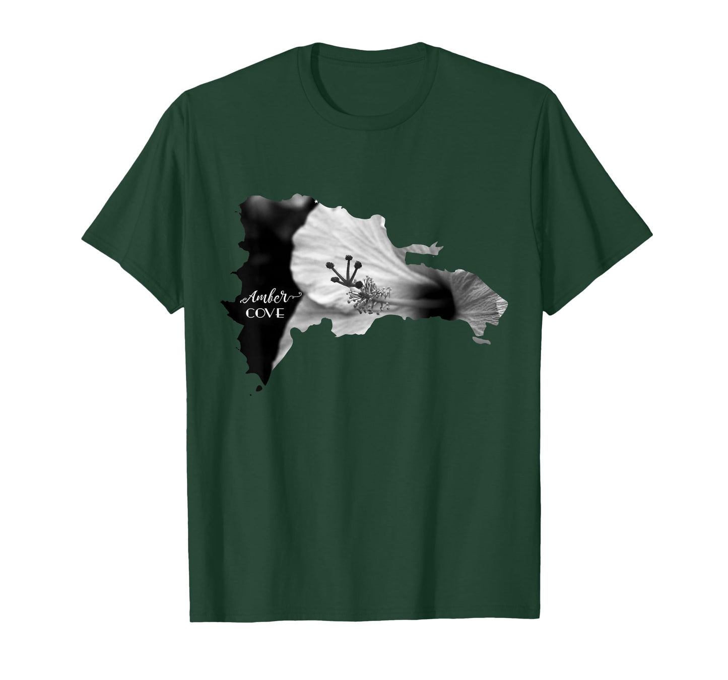 AMBER COVE Dominican Republic Map and Hibiscus Flower T-Shirt