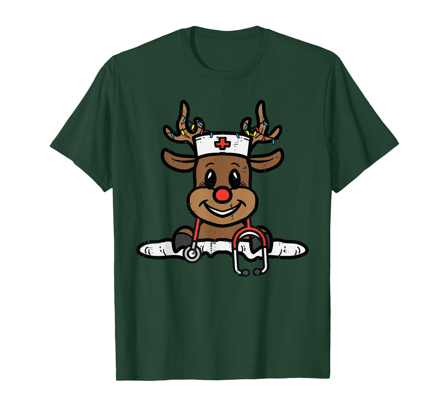 Christmas Nurse Reindeer Xmas Scrub Top Men Women RN ICU ER T-Shirt
