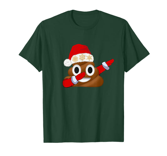 Funny Christmas Dabbing Poop with Santa Hat and Snowflakes T-Shirt
