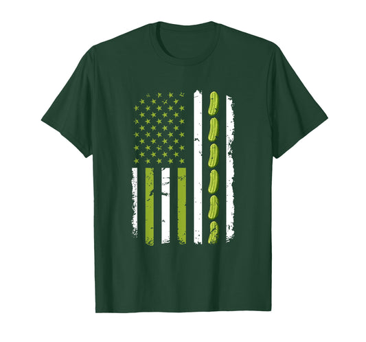 Pickle Cucumber USA American Flag Pickle Lovers 4th of July T-Shirt