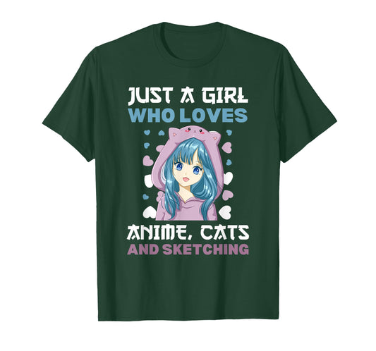 Anime Girls Just A Girl Who Loves Anime Cats and Sketching T-Shirt