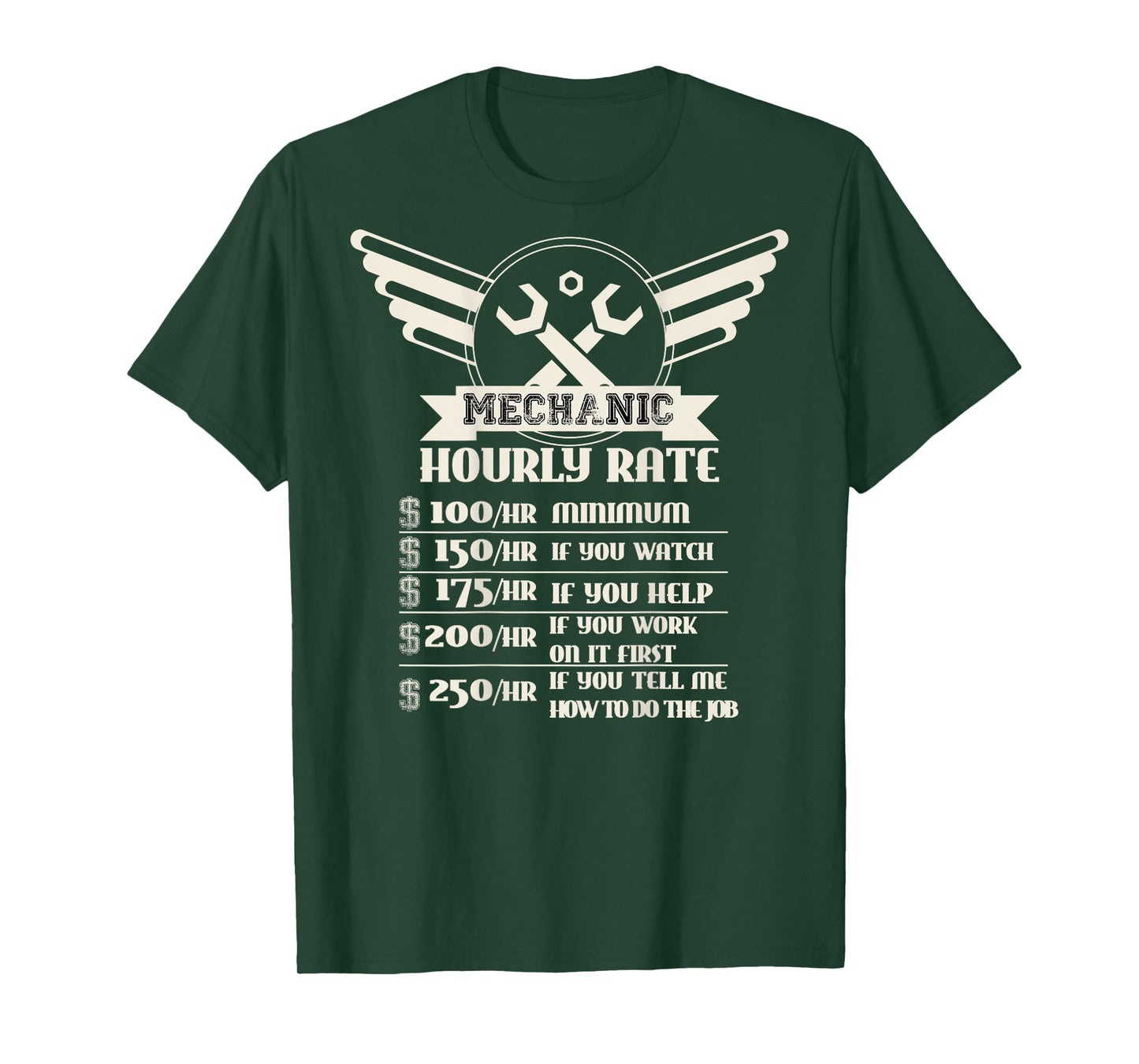 Backside Funny Mechanic Hourly Rate Distressed Design Shirt