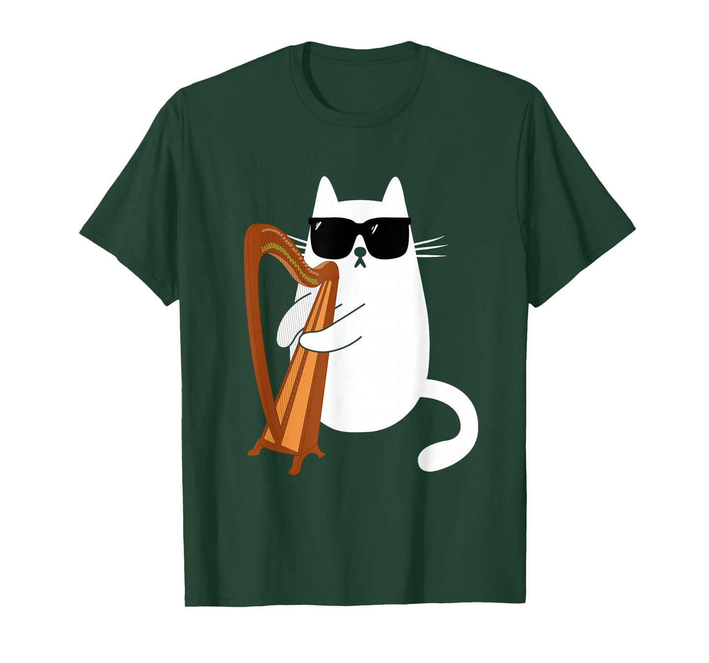 Funny Cat Wearing Sunglasses Playing Harp Harpist Musician T-Shirt