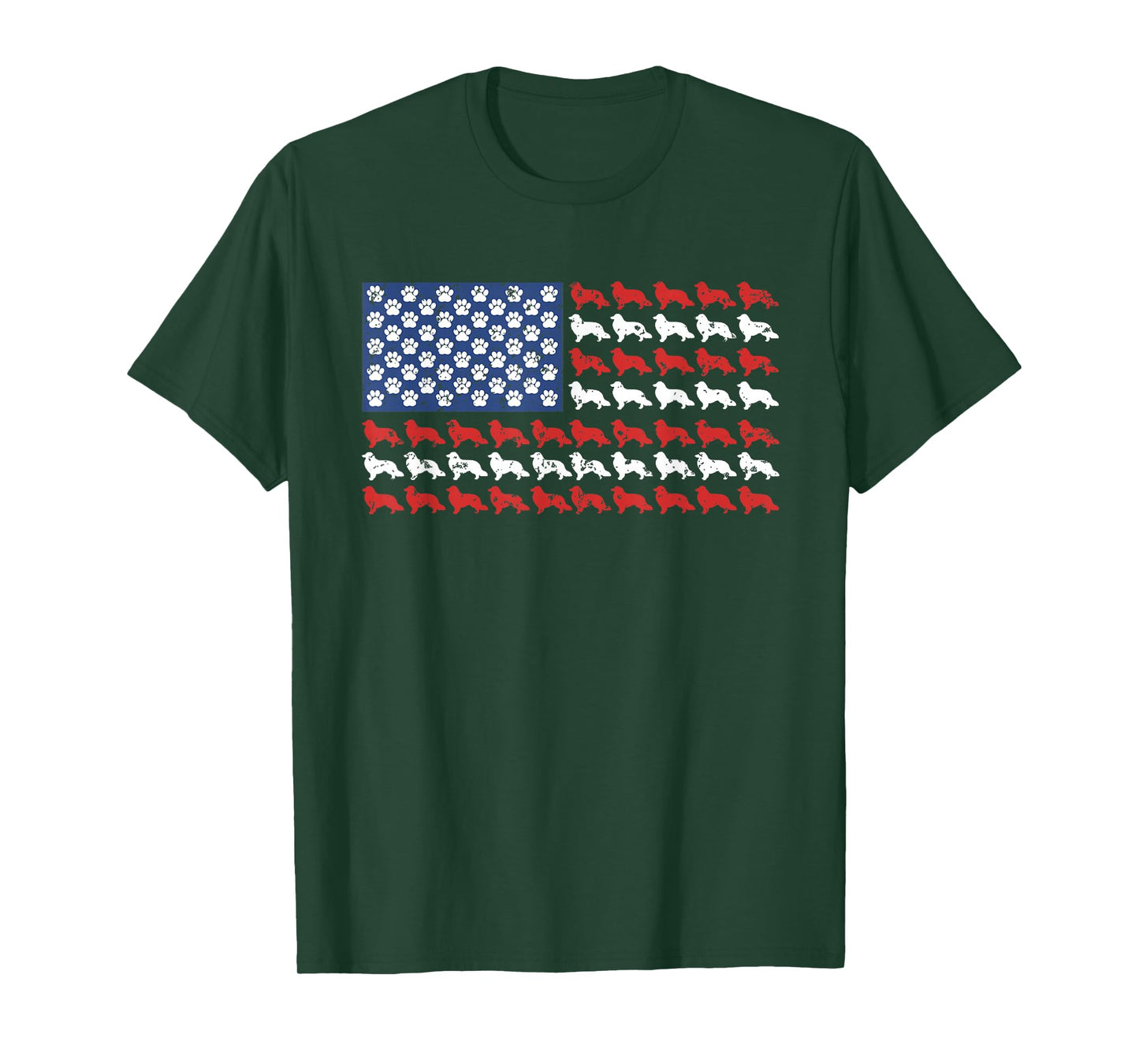 American flag usa Rough Collie 4th of July with dog paw T-Shirt