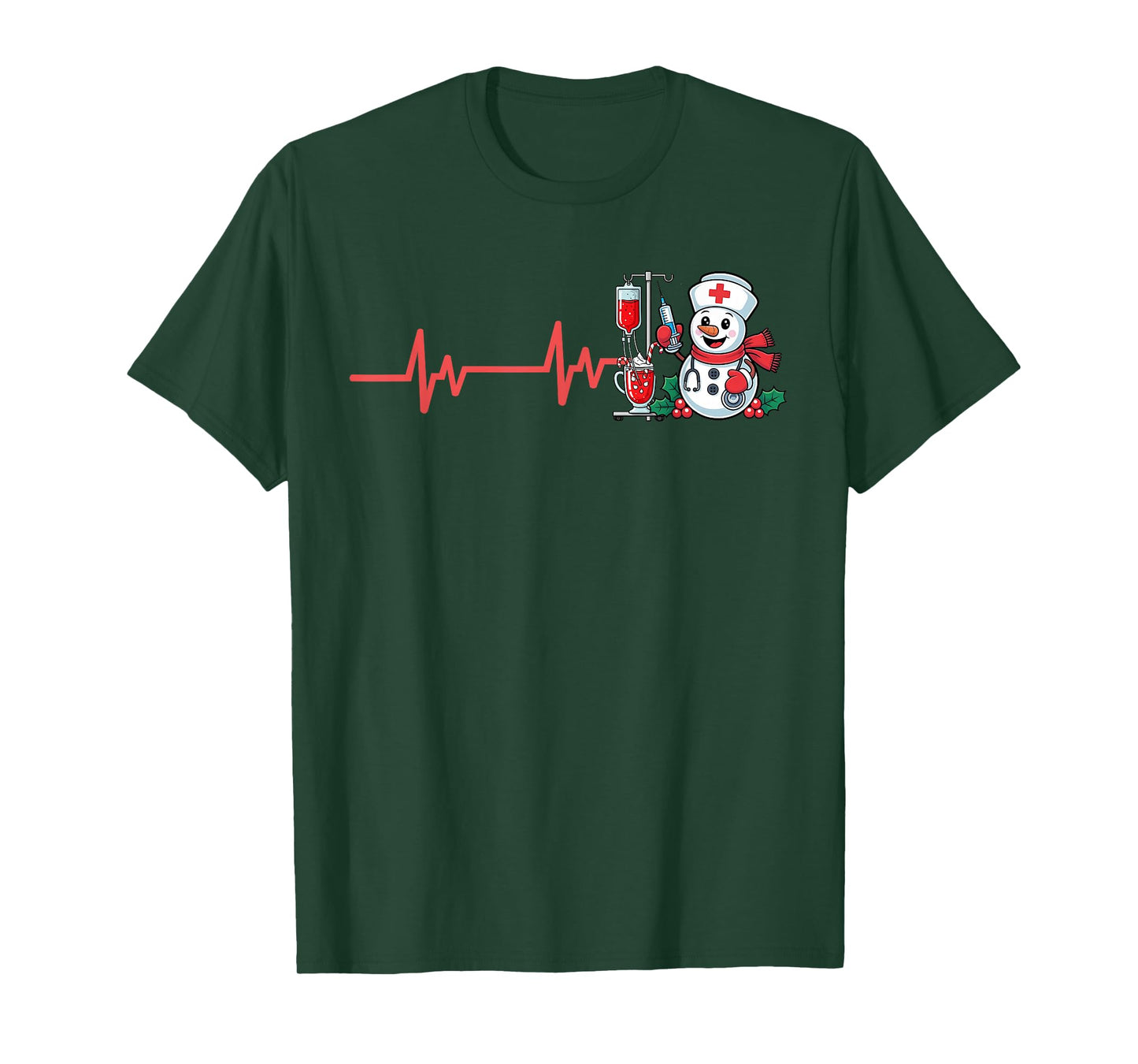 Christmas Nurse Heartbeat Snowman Xmas Scrub Top RN Women T-Shirt