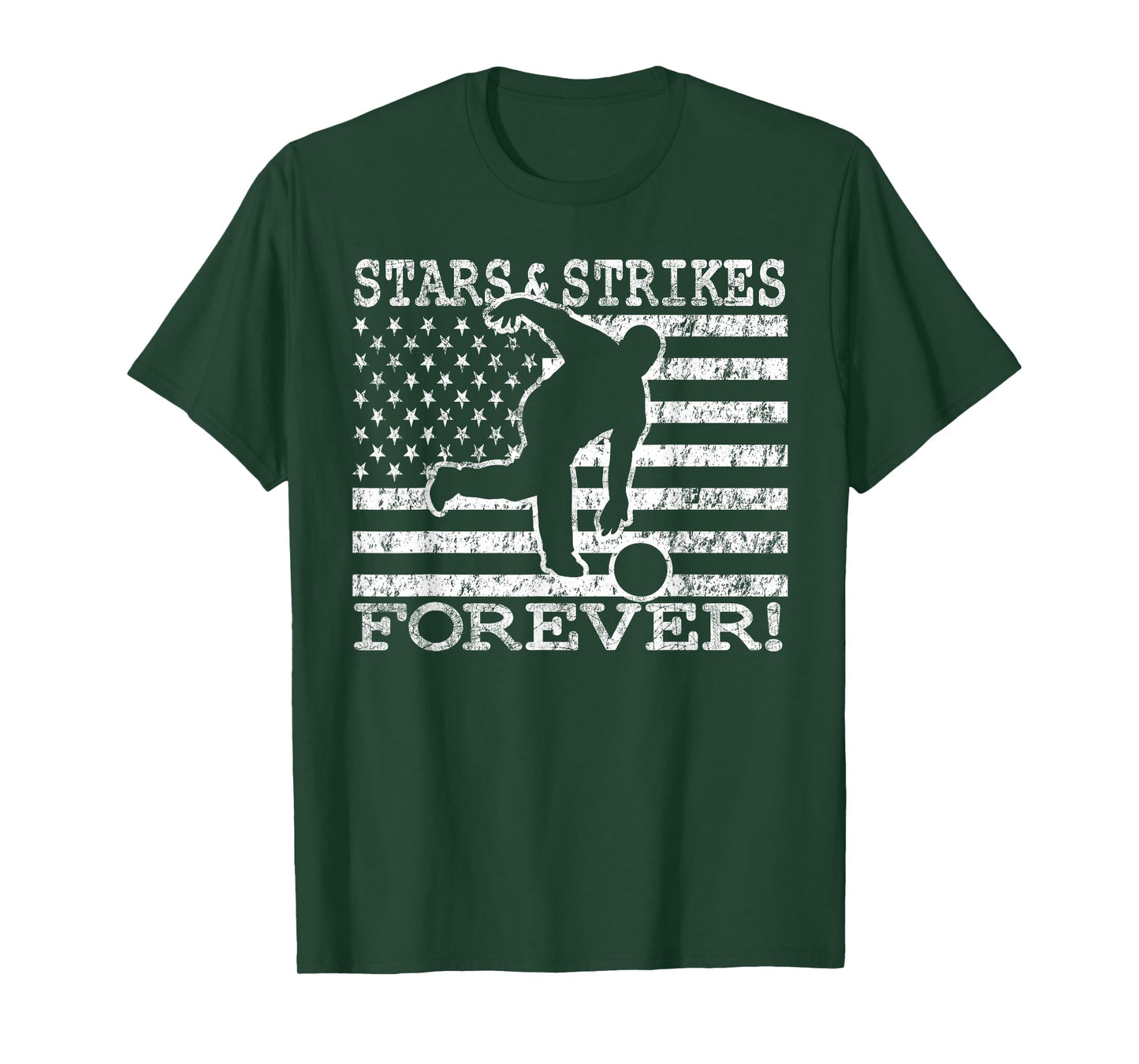 Stars and Strikes Forever Bowling American Flag Bowler T-Shirt
