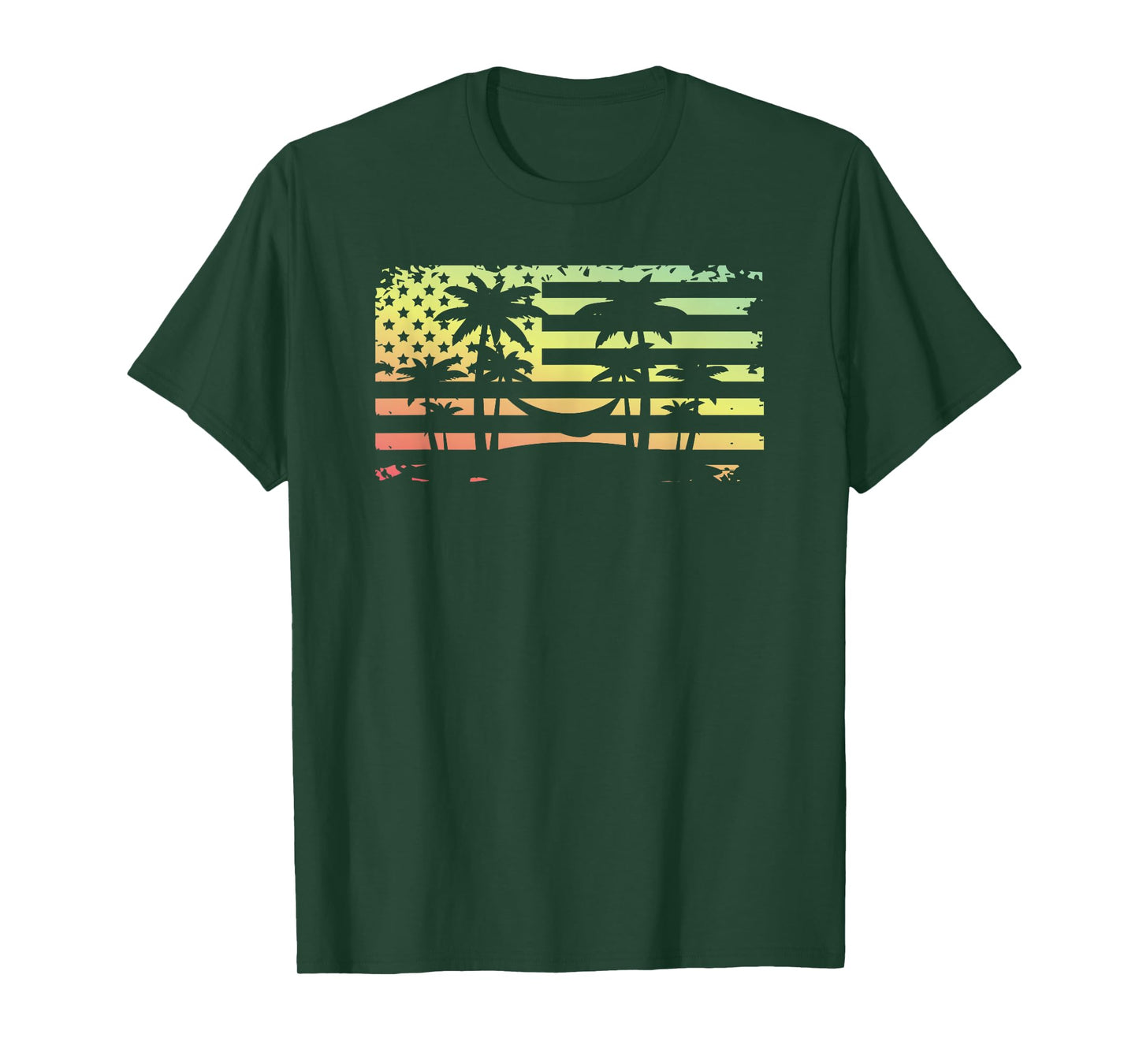 Summer Sunset Palm Trees American Flag Beach T-Shirt