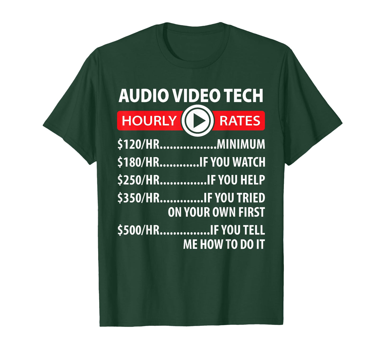 Audio Video Tech Hourly Rates Joke Shirt Funny A/V Installer T-Shirt