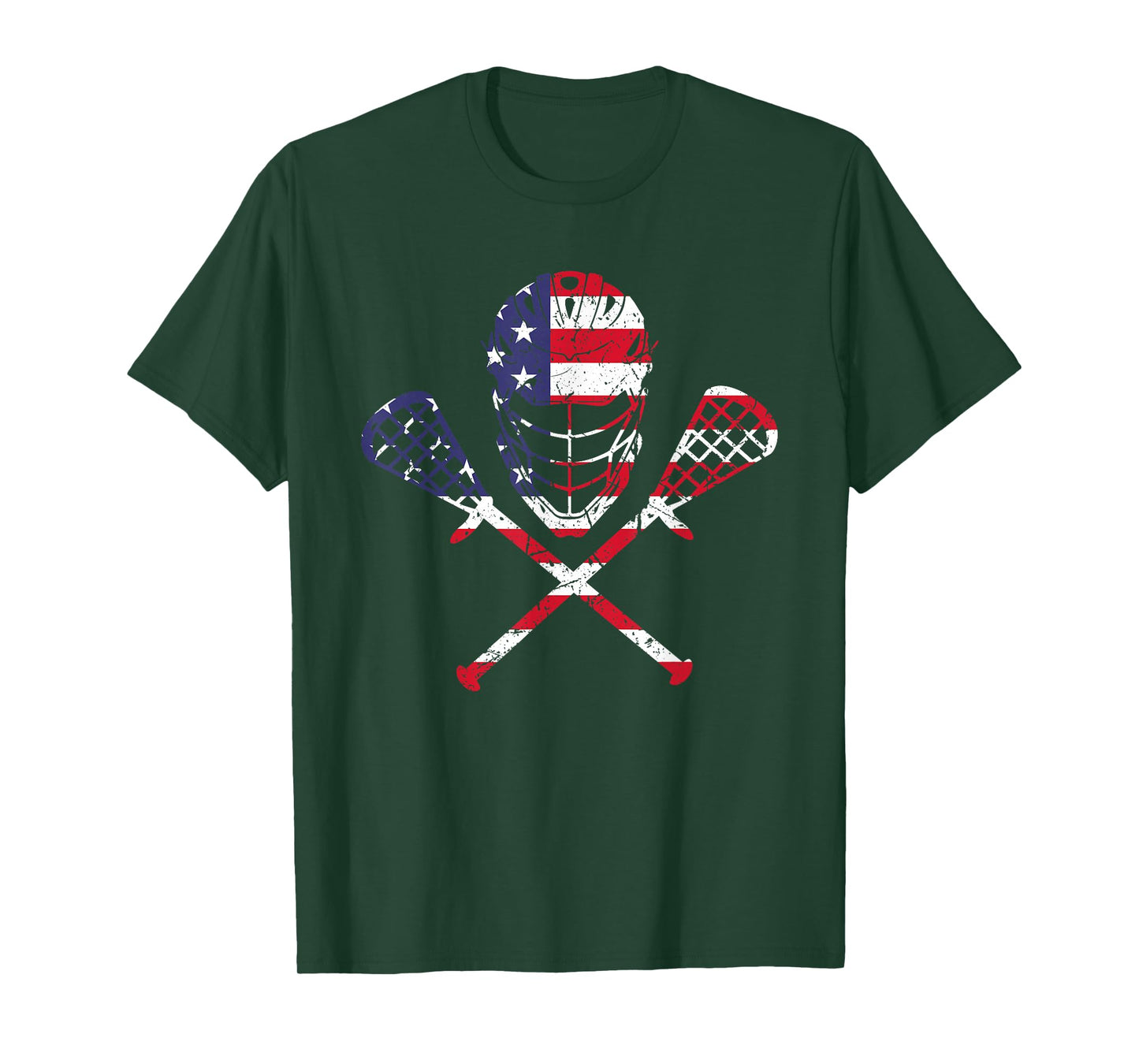 Lacrosse American Flag Helmet Sticks Men Tee 4th Of July T-Shirt