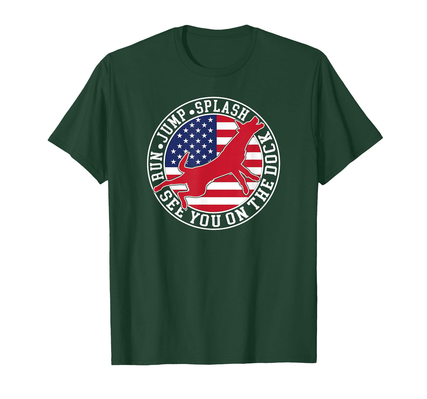 Dog Dock Jumping Dock Diving Dogs American Flag T-Shirt