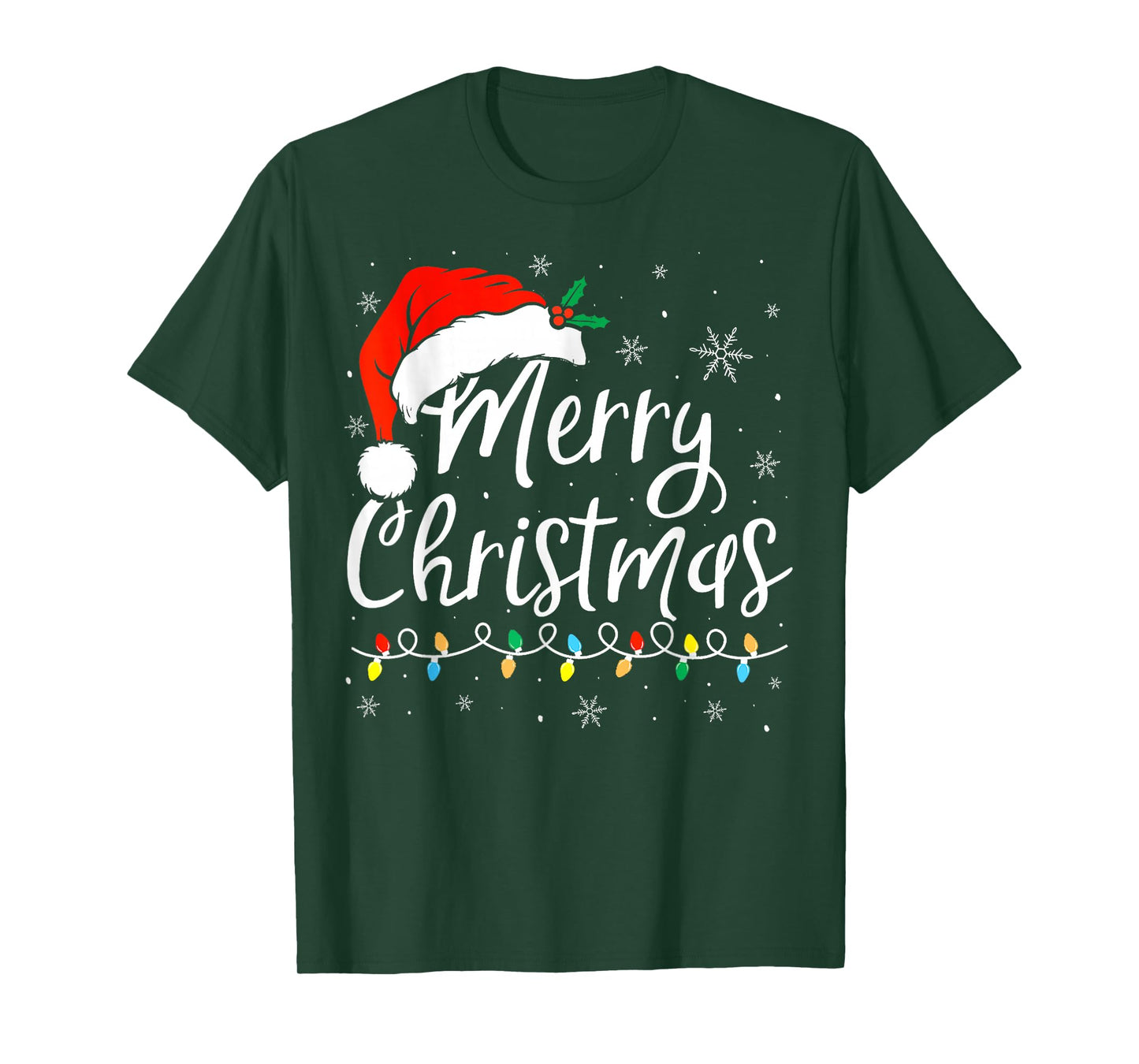 Merry Christmas Lights Santa Hat Xmas Family Matching Pajama T-Shirt