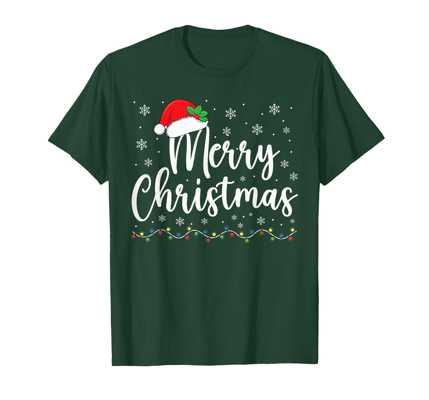 Merry Christmas Lights Santa Hat Xmas Family Matching Pajama T-Shirt