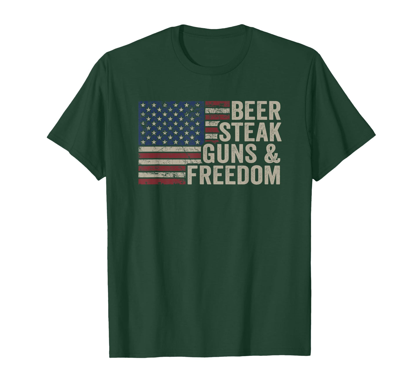 Beer Steak Guns & Freedom - 4th July USA Flag BBQ Drinking T-Shirt