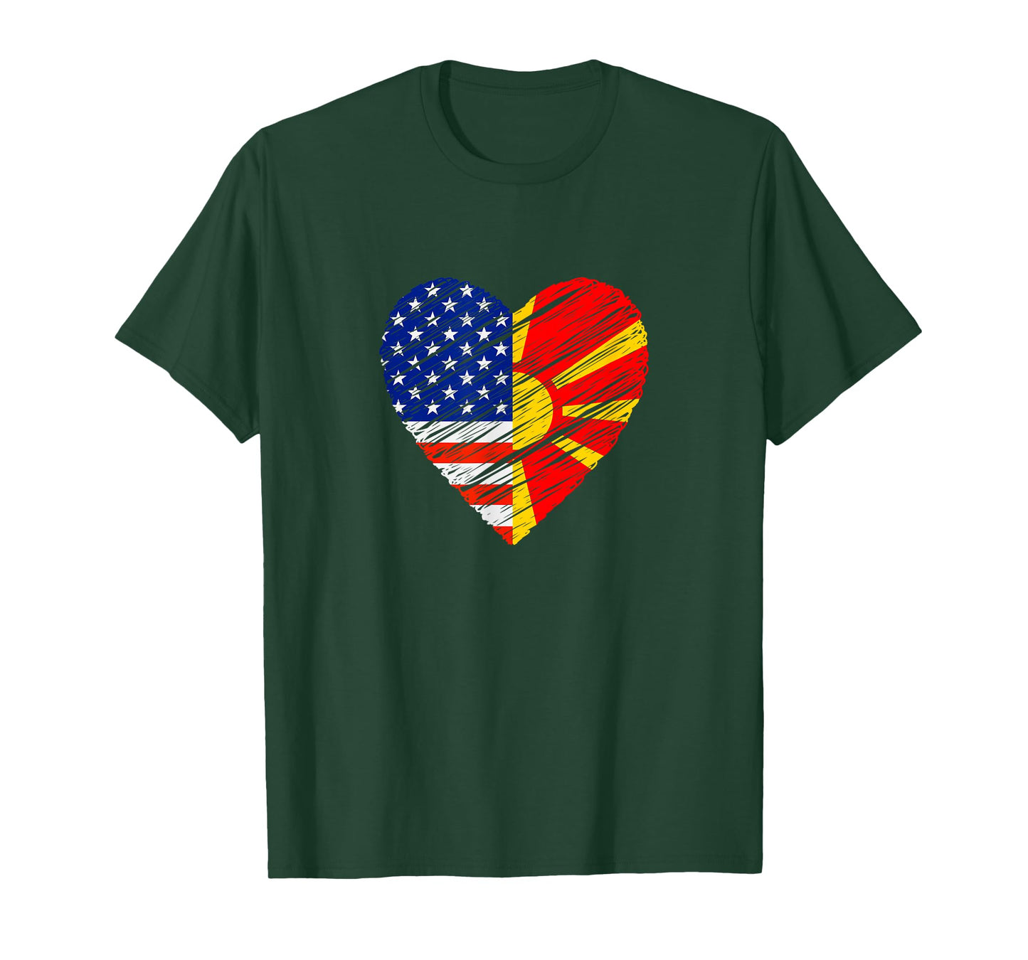 Macedonia USA Heart American Flag Macedonian Flag Love Heart Women Kids Men T-Shirt