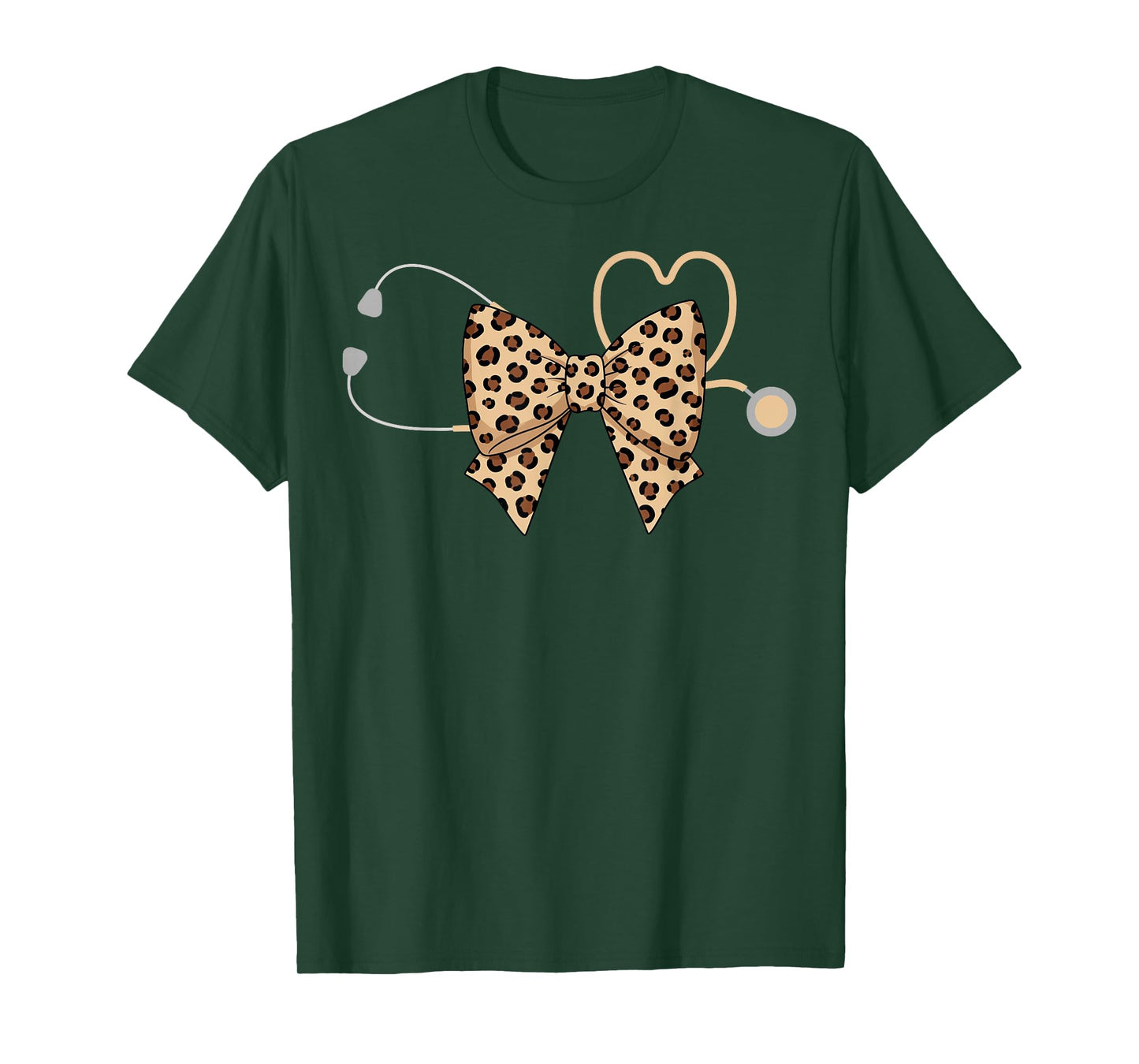Cute Girls Leopard Print Coquette Bow Nurse Stethoscope T-Shirt